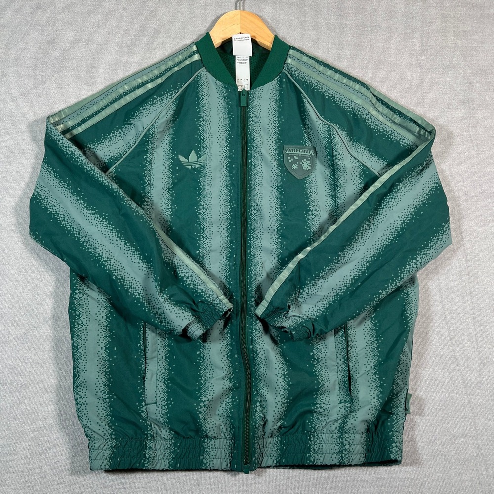 Adidas x Minecraft Originals Track Jacket Full Zip Youth L Green Pixel Stripe